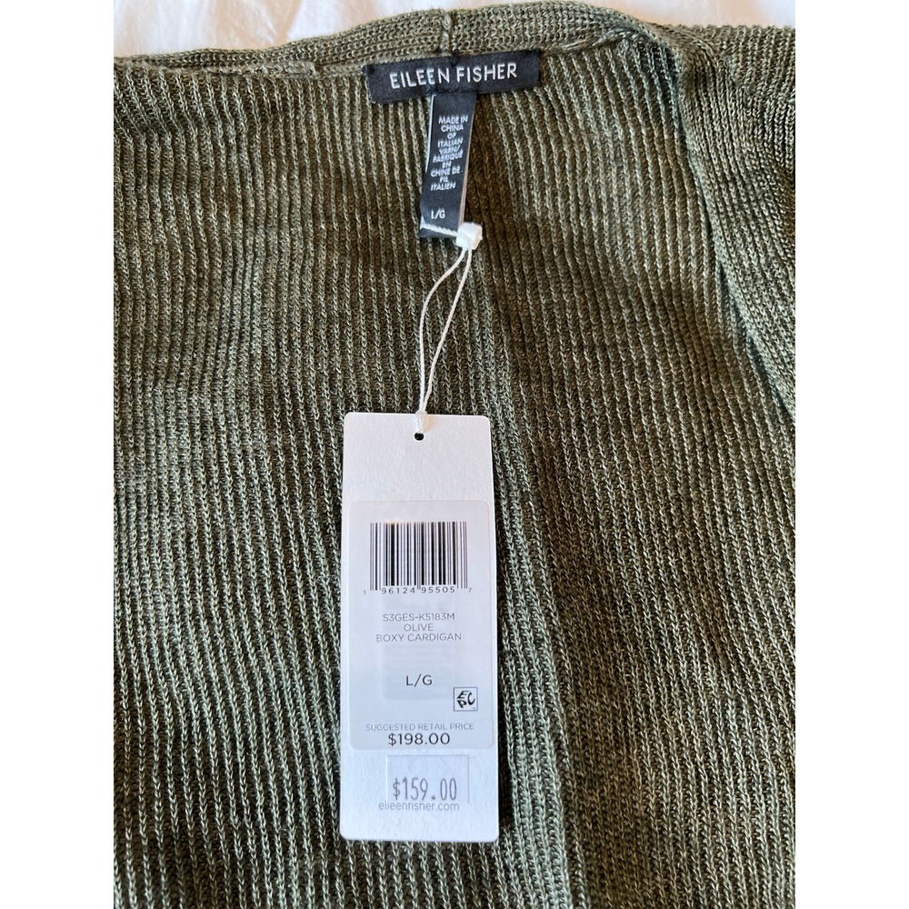 Eileen Fisher Cardigan Women L Green Cardigan Organic Linen Knit Sweater NWT - Picture 3 of 7
